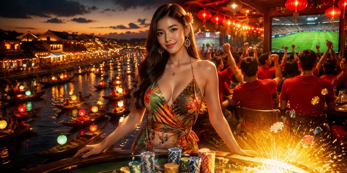 Không khí lễ hội Tết tại Hội An với đèn lồng đỏ và khu giải trí casino rực rỡ